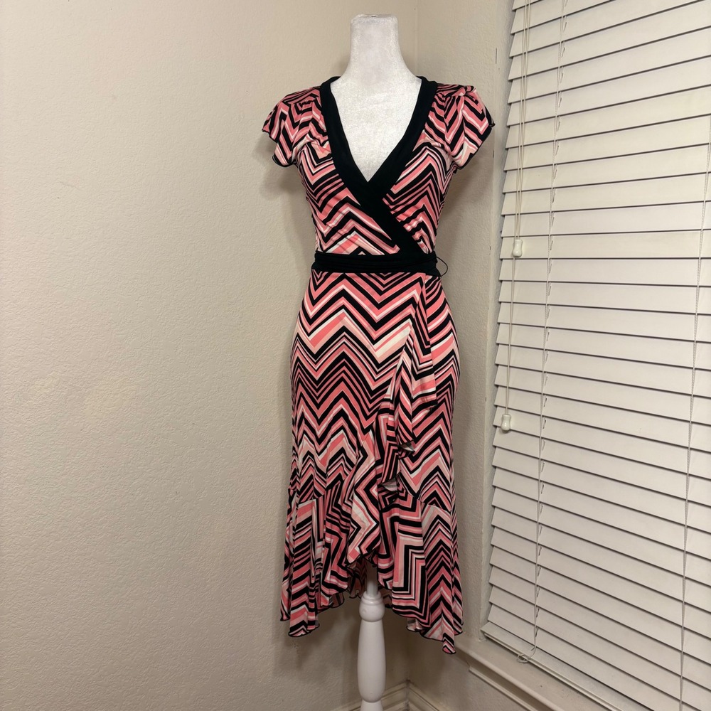 Y2K Bebe black‎ and pink zigzag striped wrap dress XS